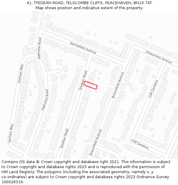 41, TYEDEAN ROAD, TELSCOMBE CLIFFS, PEACEHAVEN, BN10 7AT: Location map and indicative extent of plot