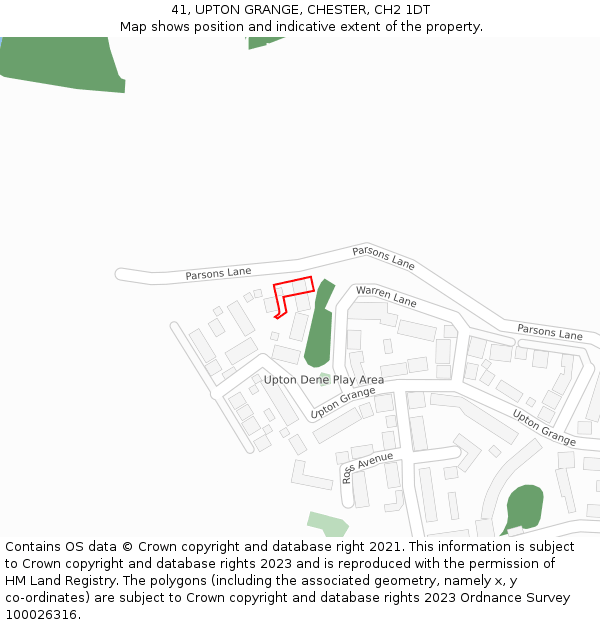 41, UPTON GRANGE, CHESTER, CH2 1DT: Location map and indicative extent of plot