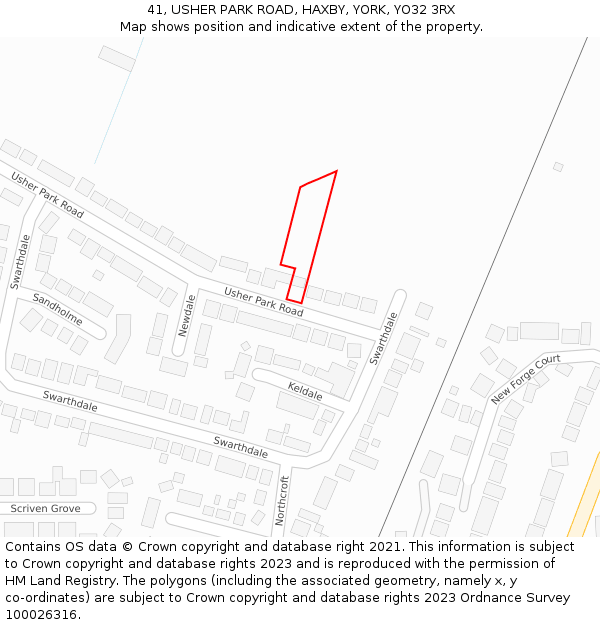 41, USHER PARK ROAD, HAXBY, YORK, YO32 3RX: Location map and indicative extent of plot