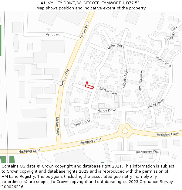 41, VALLEY DRIVE, WILNECOTE, TAMWORTH, B77 5FL: Location map and indicative extent of plot