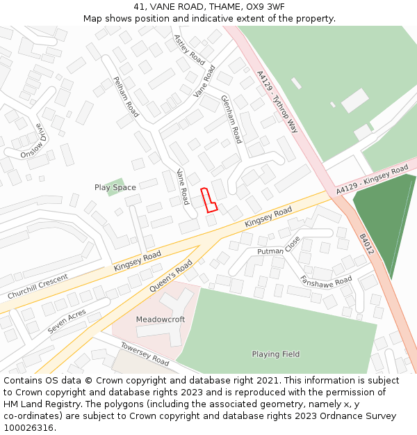 41, VANE ROAD, THAME, OX9 3WF: Location map and indicative extent of plot