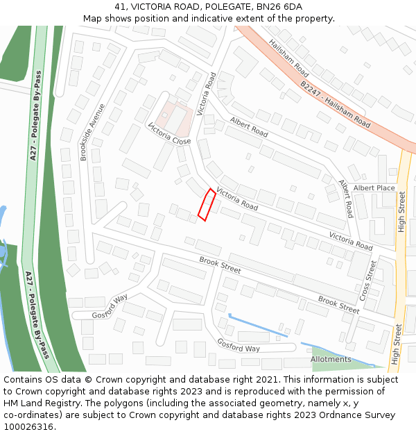 41, VICTORIA ROAD, POLEGATE, BN26 6DA: Location map and indicative extent of plot