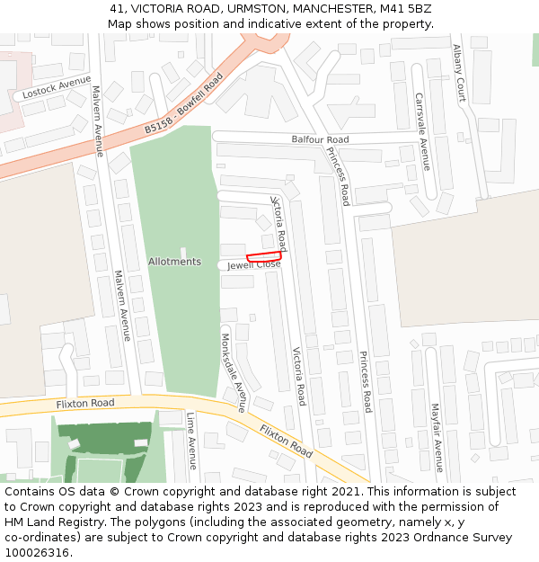 41, VICTORIA ROAD, URMSTON, MANCHESTER, M41 5BZ: Location map and indicative extent of plot