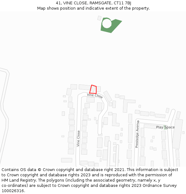 41, VINE CLOSE, RAMSGATE, CT11 7BJ: Location map and indicative extent of plot