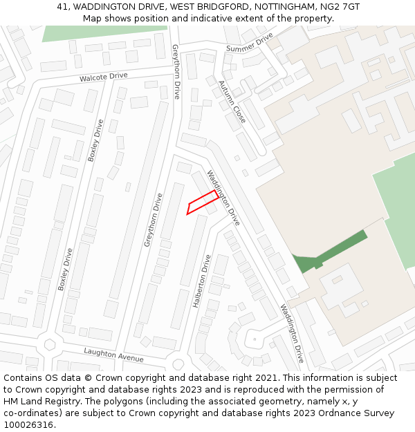 41, WADDINGTON DRIVE, WEST BRIDGFORD, NOTTINGHAM, NG2 7GT: Location map and indicative extent of plot