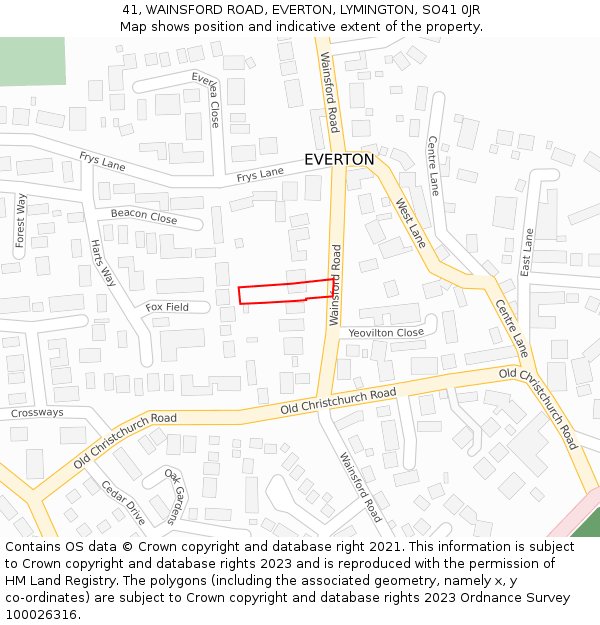 41, WAINSFORD ROAD, EVERTON, LYMINGTON, SO41 0JR: Location map and indicative extent of plot