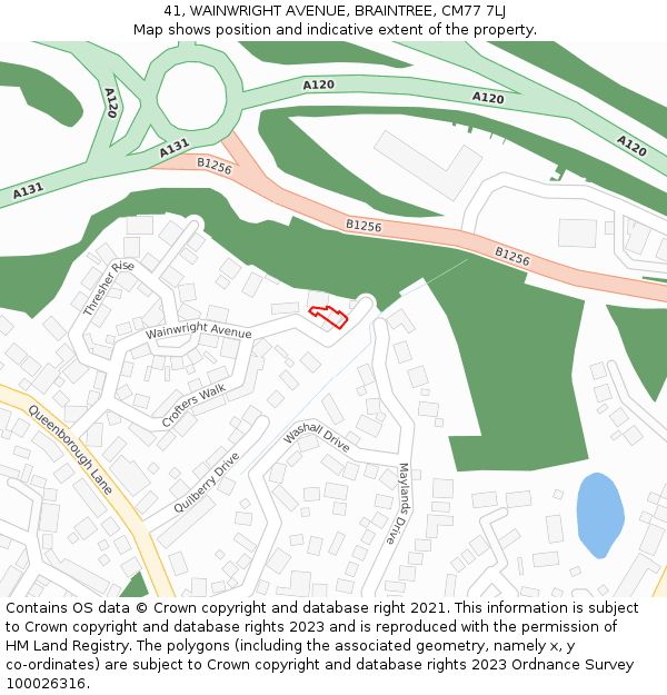 41, WAINWRIGHT AVENUE, BRAINTREE, CM77 7LJ: Location map and indicative extent of plot