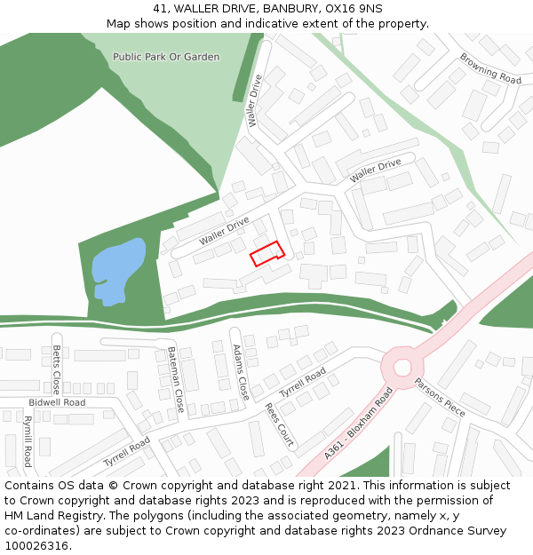 41, WALLER DRIVE, BANBURY, OX16 9NS: Location map and indicative extent of plot