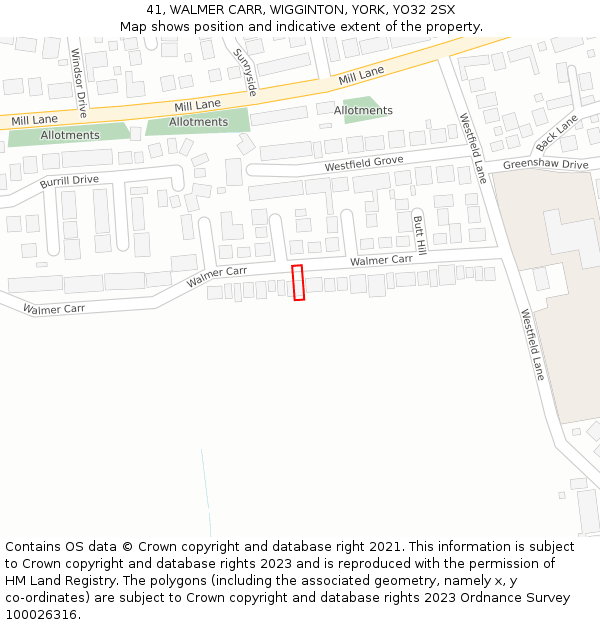 41, WALMER CARR, WIGGINTON, YORK, YO32 2SX: Location map and indicative extent of plot