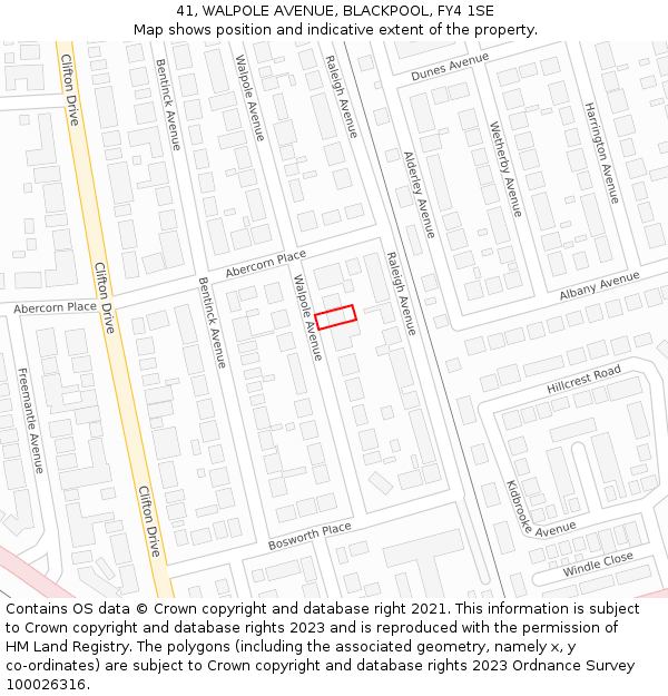 41, WALPOLE AVENUE, BLACKPOOL, FY4 1SE: Location map and indicative extent of plot