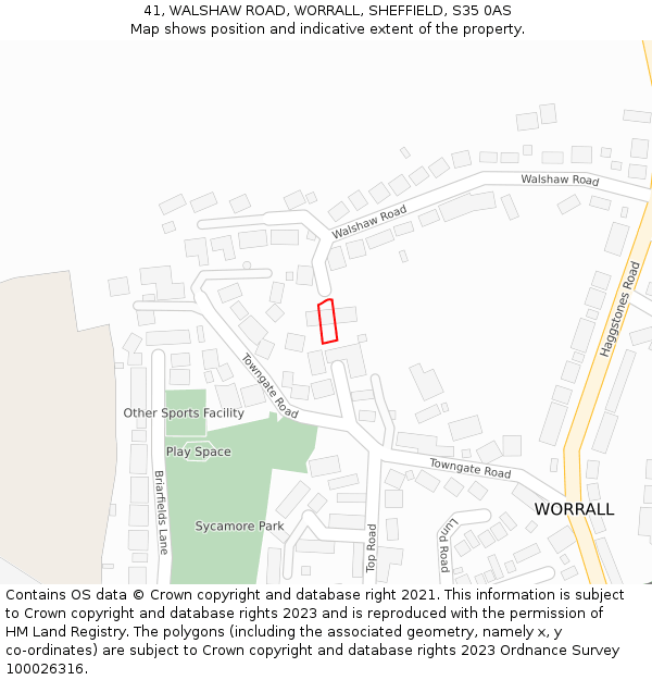 41, WALSHAW ROAD, WORRALL, SHEFFIELD, S35 0AS: Location map and indicative extent of plot