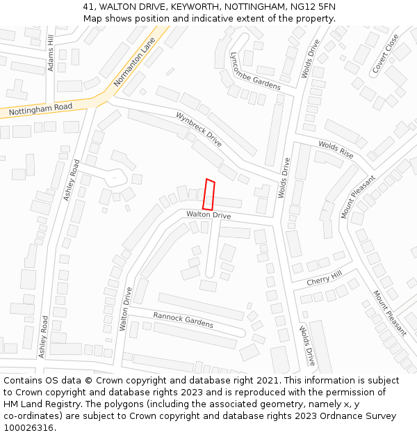 41, WALTON DRIVE, KEYWORTH, NOTTINGHAM, NG12 5FN: Location map and indicative extent of plot