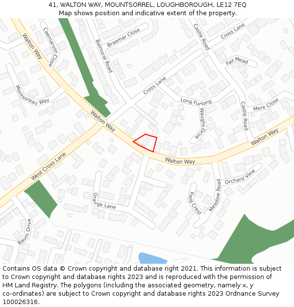 41, WALTON WAY, MOUNTSORREL, LOUGHBOROUGH, LE12 7EQ: Location map and indicative extent of plot