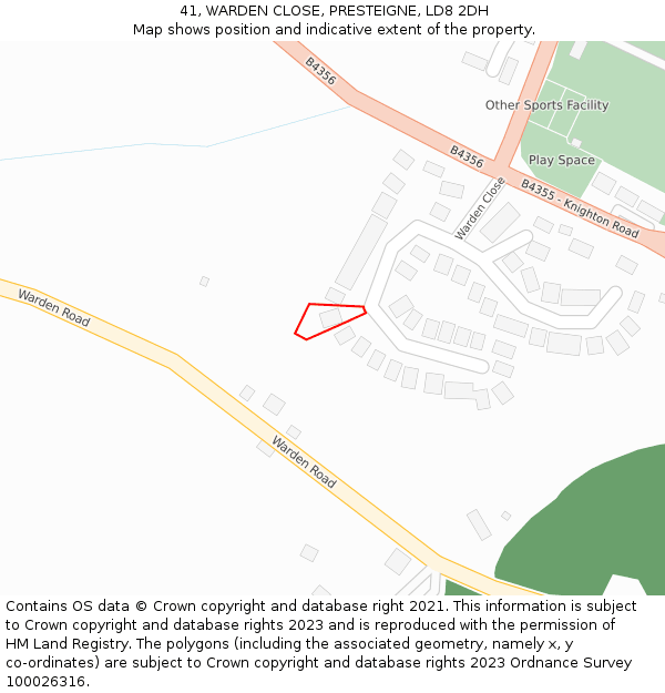 41, WARDEN CLOSE, PRESTEIGNE, LD8 2DH: Location map and indicative extent of plot