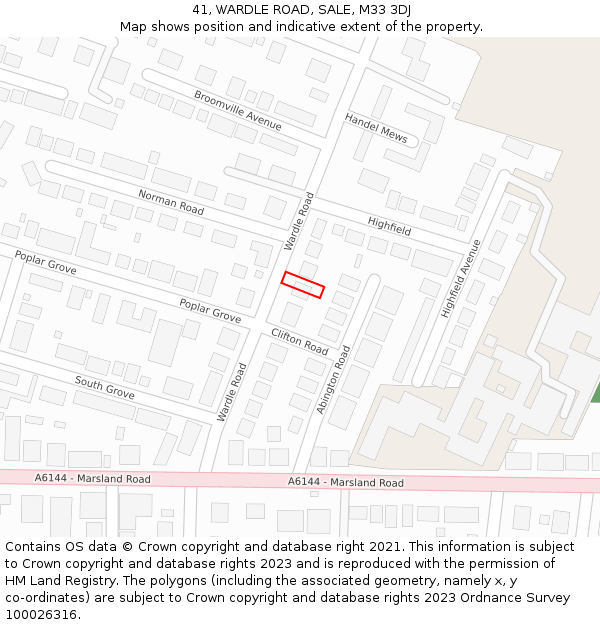 41, WARDLE ROAD, SALE, M33 3DJ: Location map and indicative extent of plot