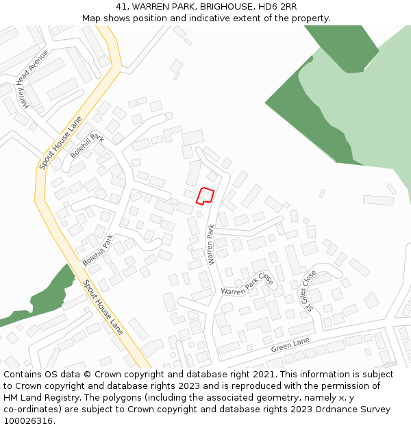 41, WARREN PARK, BRIGHOUSE, HD6 2RR: Location map and indicative extent of plot