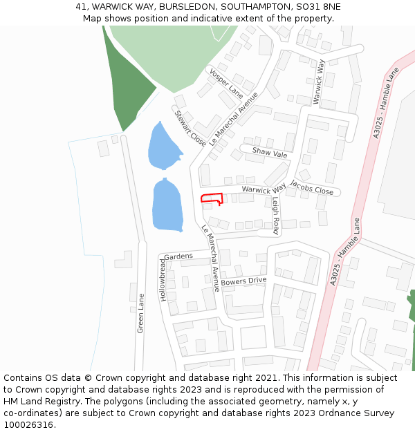 41, WARWICK WAY, BURSLEDON, SOUTHAMPTON, SO31 8NE: Location map and indicative extent of plot