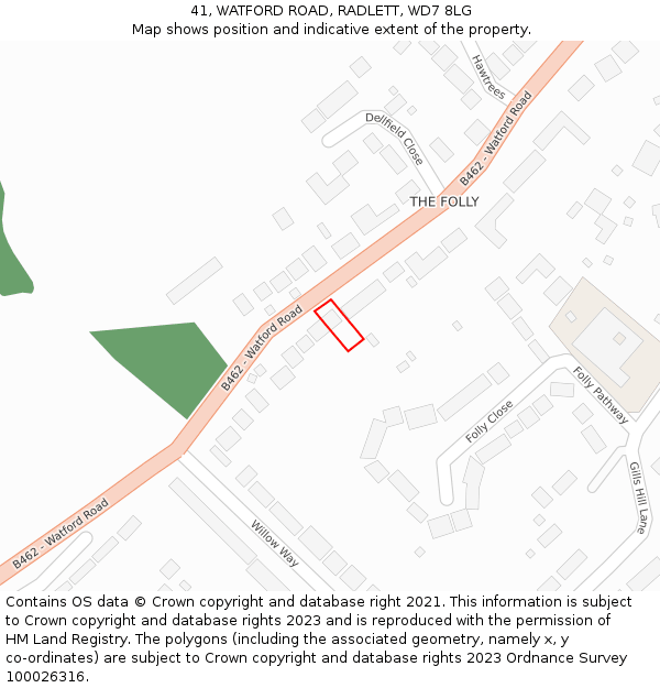 41, WATFORD ROAD, RADLETT, WD7 8LG: Location map and indicative extent of plot