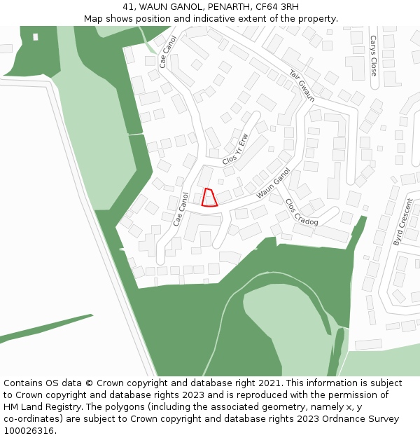 41, WAUN GANOL, PENARTH, CF64 3RH: Location map and indicative extent of plot