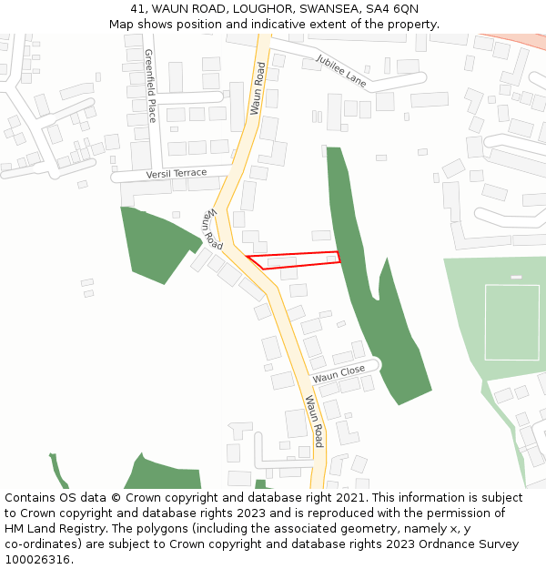 41, WAUN ROAD, LOUGHOR, SWANSEA, SA4 6QN: Location map and indicative extent of plot