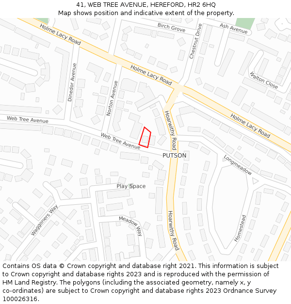 41, WEB TREE AVENUE, HEREFORD, HR2 6HQ: Location map and indicative extent of plot