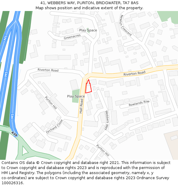 41, WEBBERS WAY, PURITON, BRIDGWATER, TA7 8AS: Location map and indicative extent of plot