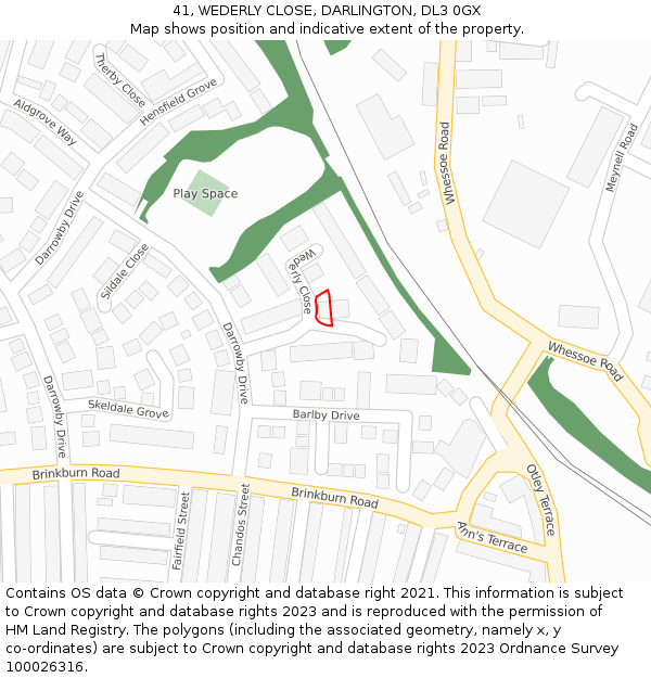 41, WEDERLY CLOSE, DARLINGTON, DL3 0GX: Location map and indicative extent of plot