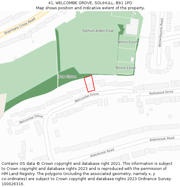 41, WELCOMBE GROVE, SOLIHULL, B91 1PD: Location map and indicative extent of plot