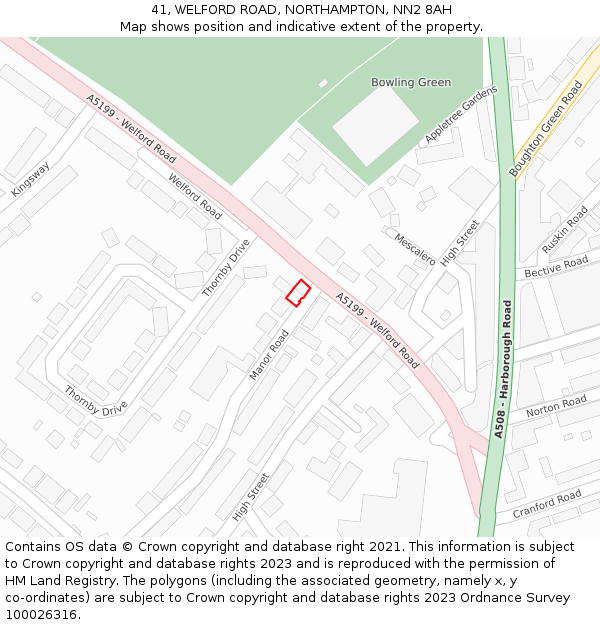 41, WELFORD ROAD, NORTHAMPTON, NN2 8AH: Location map and indicative extent of plot