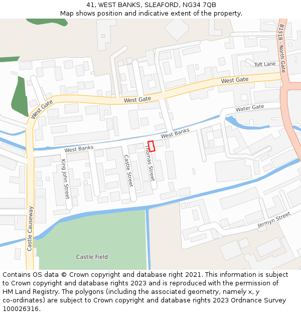 41, WEST BANKS, SLEAFORD, NG34 7QB: Location map and indicative extent of plot