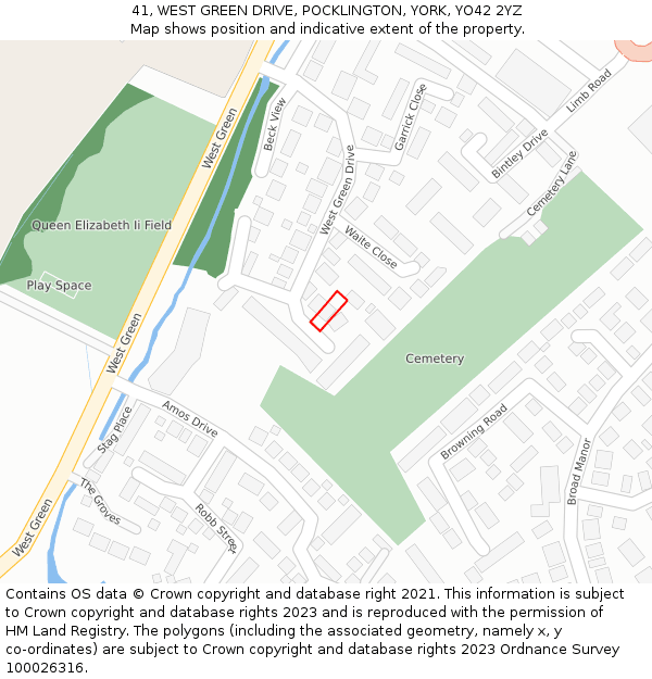 41, WEST GREEN DRIVE, POCKLINGTON, YORK, YO42 2YZ: Location map and indicative extent of plot