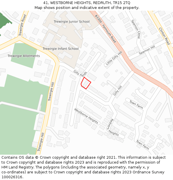 41, WESTBORNE HEIGHTS, REDRUTH, TR15 2TQ: Location map and indicative extent of plot