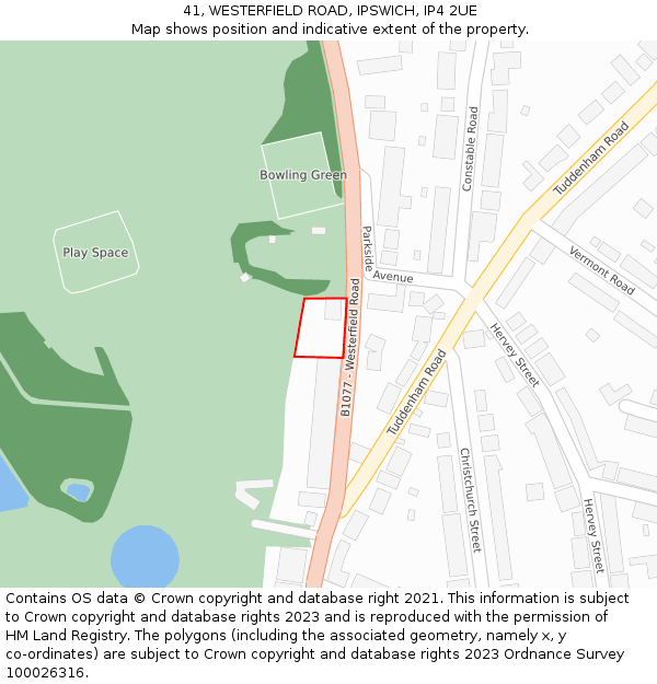 41, WESTERFIELD ROAD, IPSWICH, IP4 2UE: Location map and indicative extent of plot