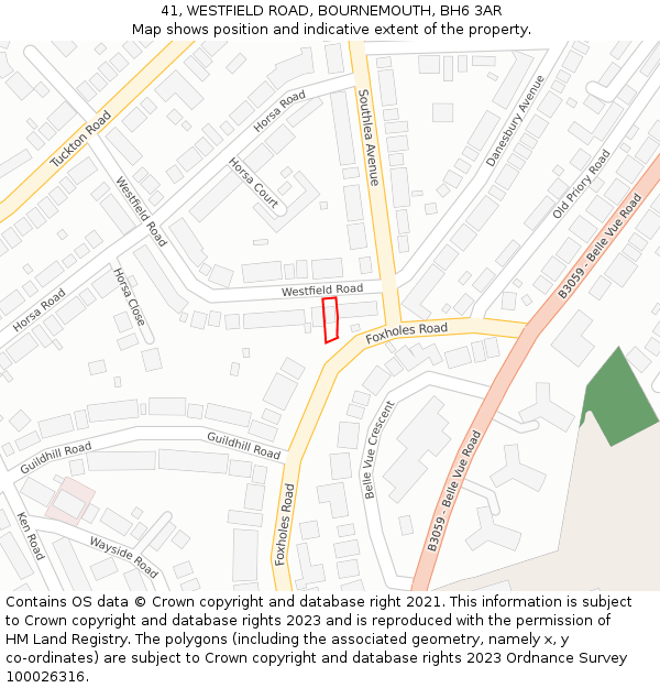 41, WESTFIELD ROAD, BOURNEMOUTH, BH6 3AR: Location map and indicative extent of plot