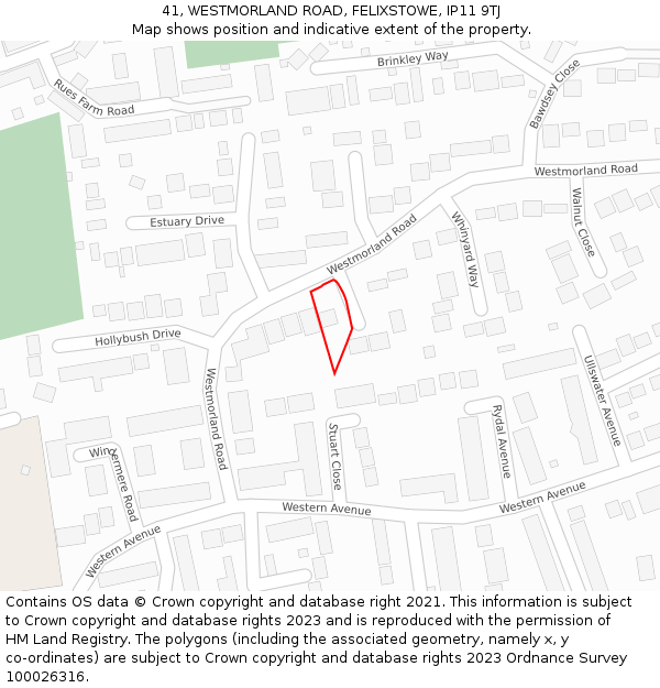 41, WESTMORLAND ROAD, FELIXSTOWE, IP11 9TJ: Location map and indicative extent of plot