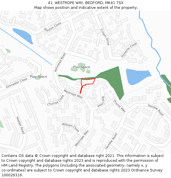 41, WESTROPE WAY, BEDFORD, MK41 7SX: Location map and indicative extent of plot