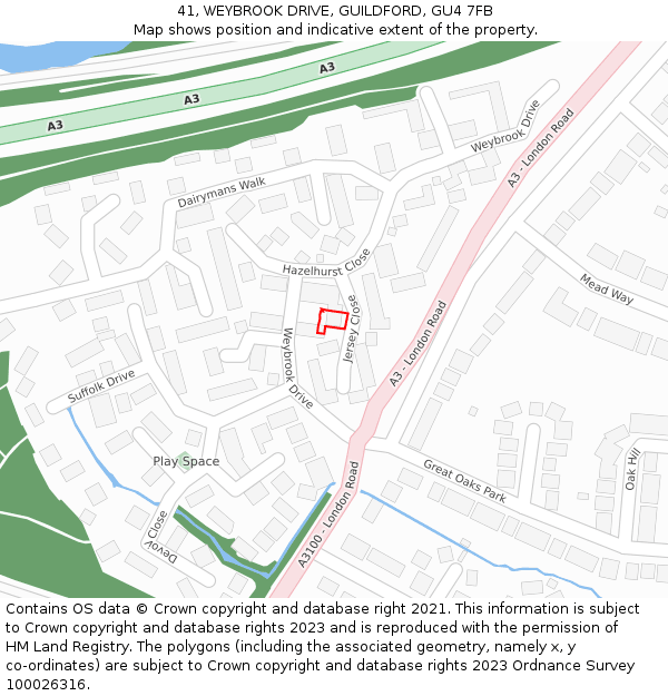 41, WEYBROOK DRIVE, GUILDFORD, GU4 7FB: Location map and indicative extent of plot