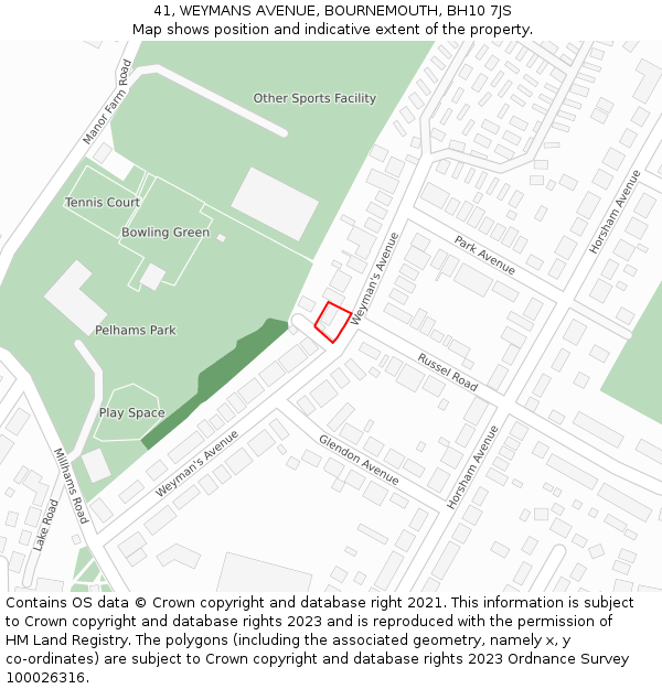 41, WEYMANS AVENUE, BOURNEMOUTH, BH10 7JS: Location map and indicative extent of plot