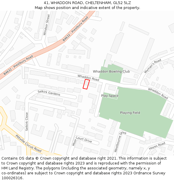 41, WHADDON ROAD, CHELTENHAM, GL52 5LZ: Location map and indicative extent of plot