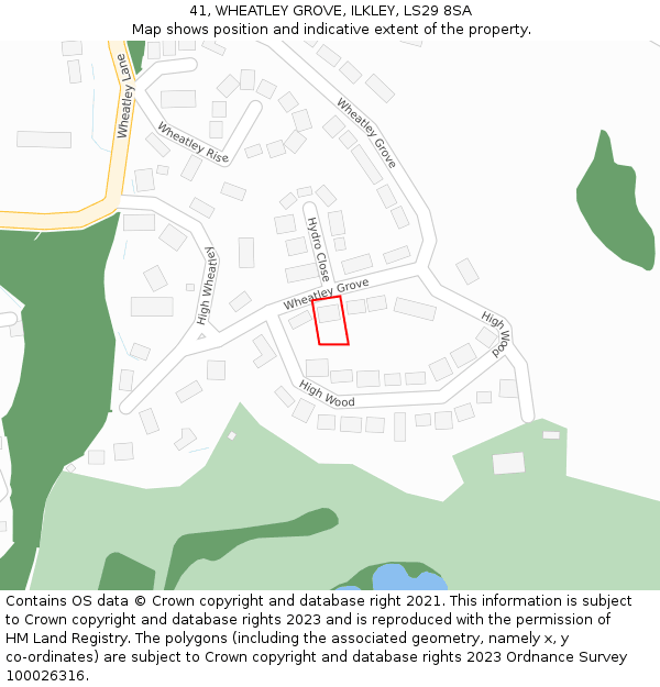 41, WHEATLEY GROVE, ILKLEY, LS29 8SA: Location map and indicative extent of plot