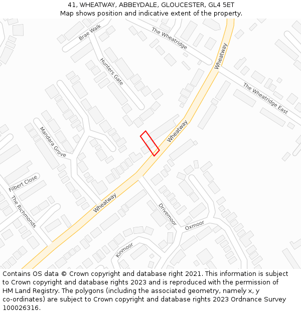 41, WHEATWAY, ABBEYDALE, GLOUCESTER, GL4 5ET: Location map and indicative extent of plot