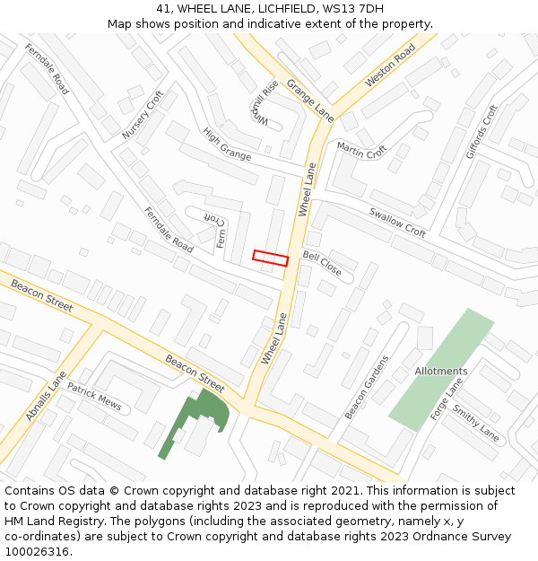 41, WHEEL LANE, LICHFIELD, WS13 7DH: Location map and indicative extent of plot