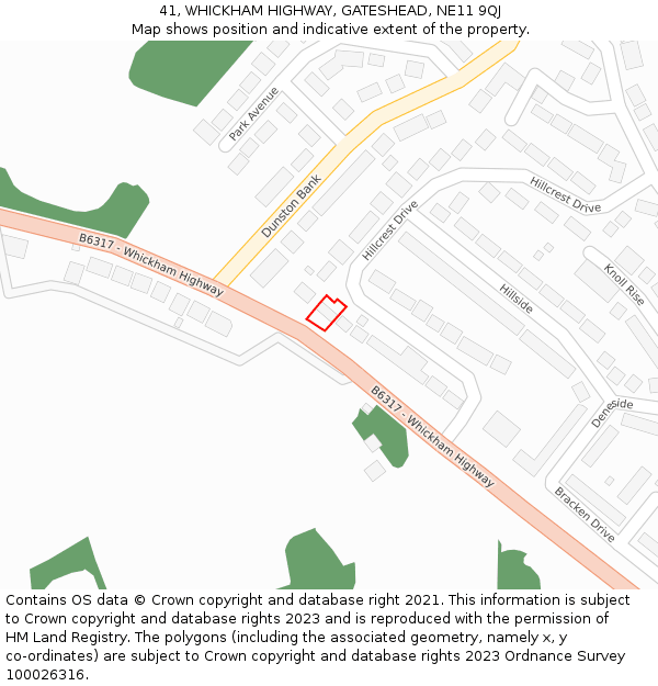 41, WHICKHAM HIGHWAY, GATESHEAD, NE11 9QJ: Location map and indicative extent of plot