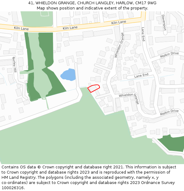 41, WHIELDON GRANGE, CHURCH LANGLEY, HARLOW, CM17 9WG: Location map and indicative extent of plot