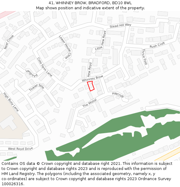 41, WHINNEY BROW, BRADFORD, BD10 8WL: Location map and indicative extent of plot