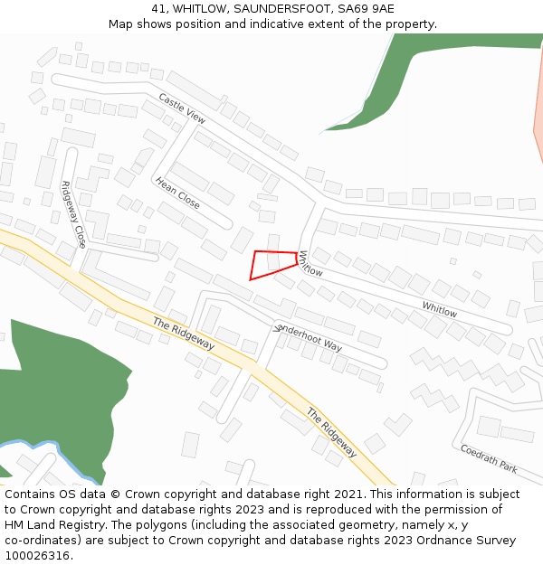 41, WHITLOW, SAUNDERSFOOT, SA69 9AE: Location map and indicative extent of plot