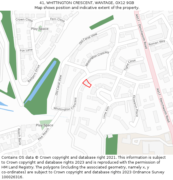 41, WHITTINGTON CRESCENT, WANTAGE, OX12 9GB: Location map and indicative extent of plot