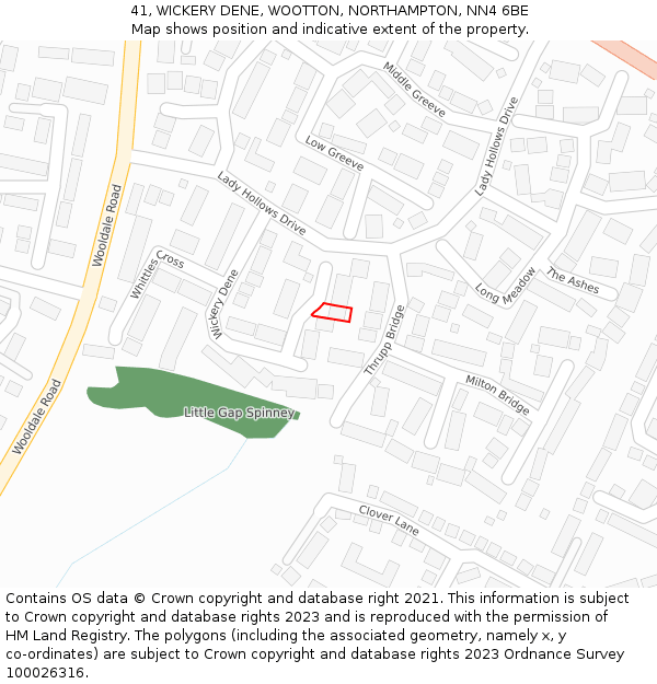 41, WICKERY DENE, WOOTTON, NORTHAMPTON, NN4 6BE: Location map and indicative extent of plot