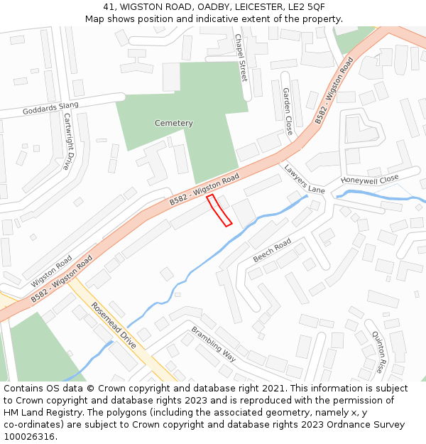 41, WIGSTON ROAD, OADBY, LEICESTER, LE2 5QF: Location map and indicative extent of plot