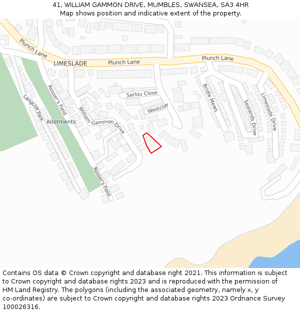 41, WILLIAM GAMMON DRIVE, MUMBLES, SWANSEA, SA3 4HR: Location map and indicative extent of plot